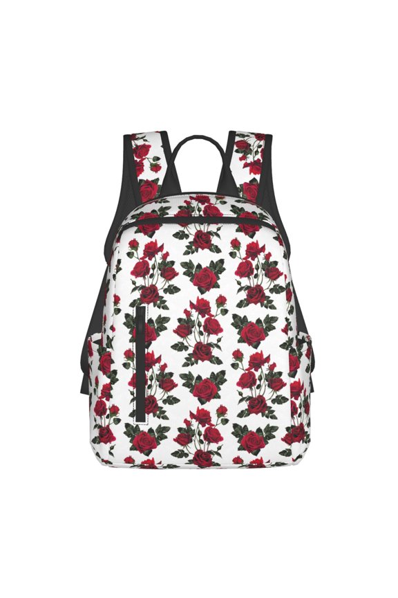 Rose Flowers Print Lightweight DayBackpack Suitable for school, work, shopping, travel, etc.
