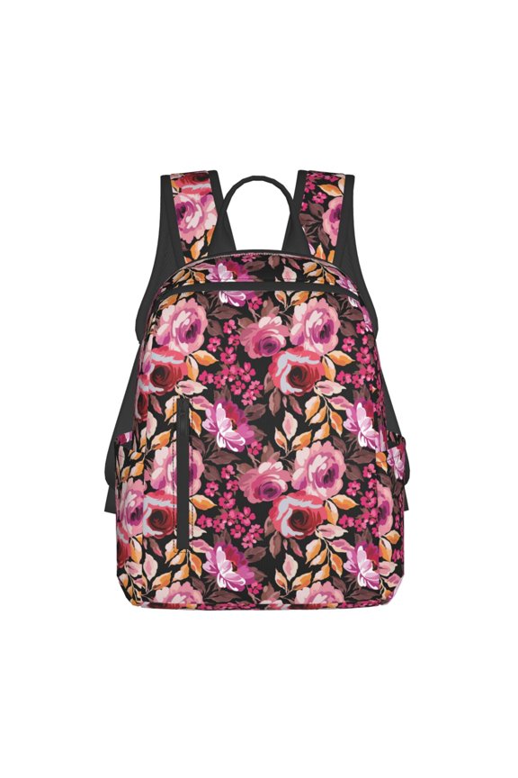 Rose Flowers Print Lightweight DayBackpack Suitable for school, work, shopping, travel, etc.