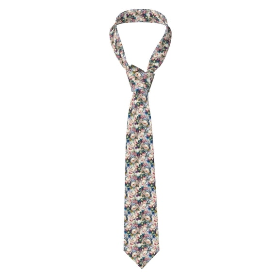 Naloa Rose Flowers Print Solid Color Tie Formal Necktie for Men，Suitable for business, daily life, work