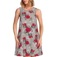 thumbnail image 1 of Naloa Rose Flowers Print Women's Summer Spring Casual Beach Sundress,Vacation Sleeveless Tank Crewneck Loose Dresses, 1 of 7