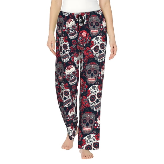 Naloa Rose Flowers Print Women’s Ultra-Soft Comfy Pajama Lounge Pants with Pockets & Drawstring