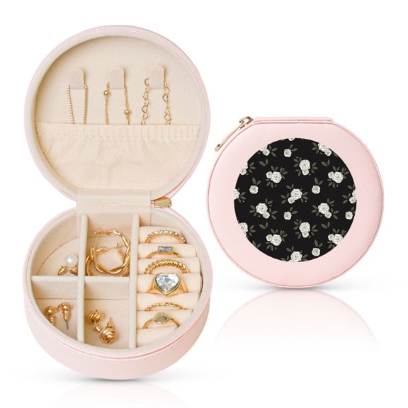 Naloa Rose Flowers Round Jewelry Box, Travel Jewelry Organizer, 3.9 x 3.9 x 2in Jewelry Storage Box for Women-Pink
