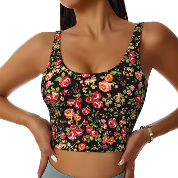 Naloa Rose Flowers Sports Bras for Women, High Support Bra with Removable Pads, Comfortable - Small