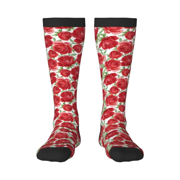 Naloa Rose Flowers Thigh High Socks Extra Long Stretchy Sock Women Over Knee High Opaque Stocking Daily Wear