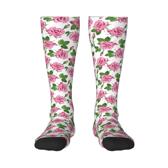 Naloa Rose Flowers Thigh High Socks Extra Long Stretchy Sock Women Over Knee High Opaque Stocking Daily Wear