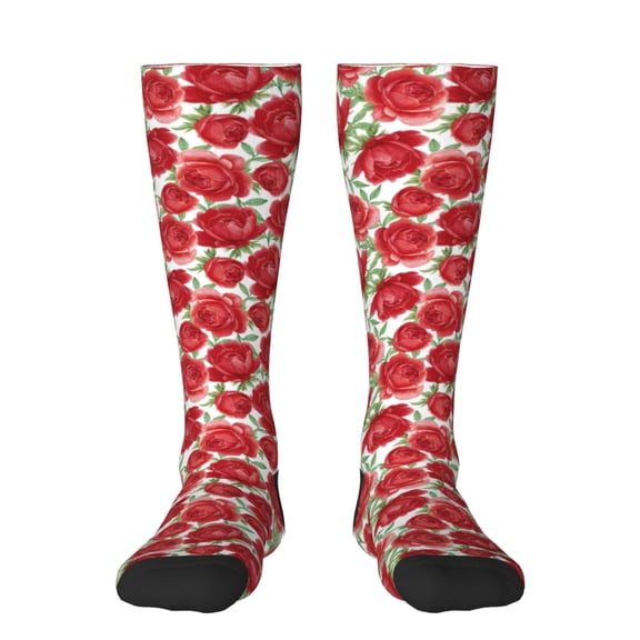 Naloa Rose Flowers Thigh High Socks Extra Long Stretchy Sock Women Over Knee High Opaque Stocking Daily Wear