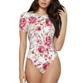thumbnail image 1 of Naloa Rose Flowers Women's Short-Sleeved Onesie, One-Piece Swimsuit for Parties, dates, clubs - Medium, 1 of 1