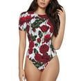 thumbnail image 1 of Naloa Rose Flowers Women's Short-Sleeved Onesie, One-Piece Swimsuit for Parties, dates, clubs - Small, 1 of 9