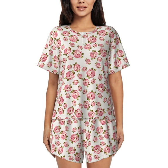 Naloa Rose Flowers Women's Short-Sleeved Pajama Set, Loungewear, Summer pajamas, Breathable Cozy - 3X-Large