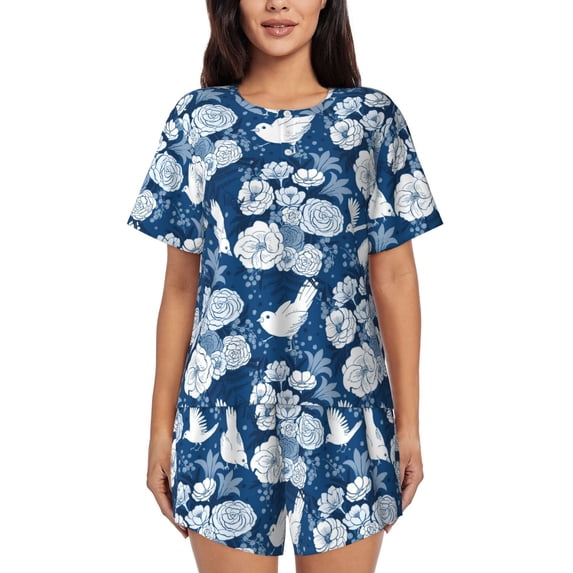 Naloa Rose Flowers Women's Short-Sleeved Pajama Set, Loungewear, Summer pajamas, Breathable Cozy - 3X-Large