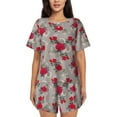 thumbnail image 1 of Naloa Rose Flowers Women's Short-Sleeved Pajama Set, Loungewear, Summer pajamas, Breathable Cozy - XX-Large, 1 of 9