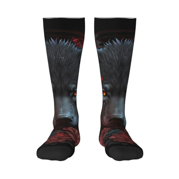 Naloa Rose Full Moon Black Wolf Thigh High Socks Extra Long Stretchy Sock Women Over Knee High Opaque Stocking Daily Wear