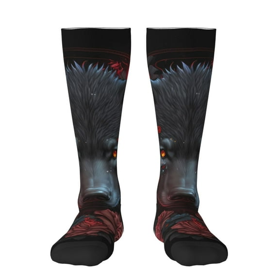 Naloa Rose Full Moon Black Wolf Thigh High Socks Extra Long Stretchy Sock Women Over Knee High Opaque Stocking Daily Wear