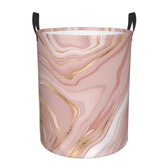 Naloa Rose Gold Glitter Splatter Large Laundry Basket Waterproof Round Collapsible Storage bin with Handles for Hamper Kids Room,Toy StorageSmall