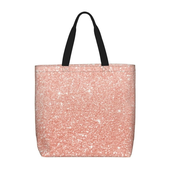 Naloa Rose Gold Glitter Tote Bag for Women, Foldable Tote Bag With Zipper, Large Shoulder Bag, Top Handle Handbag for Travel, Work, Shopping