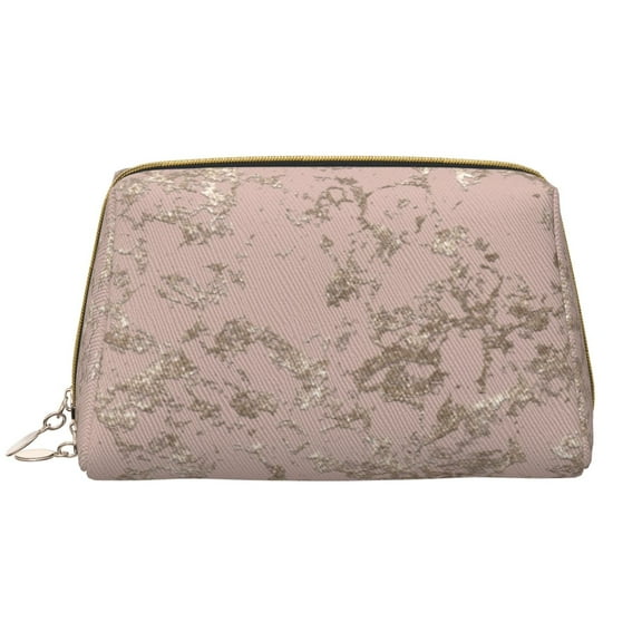 Naloa Rose Gold Marble Texture Leather Makeup Bag for Purse Travel, Portable Small Cosmetic Organizer for Women and Girls, Make up Bag with Zipper