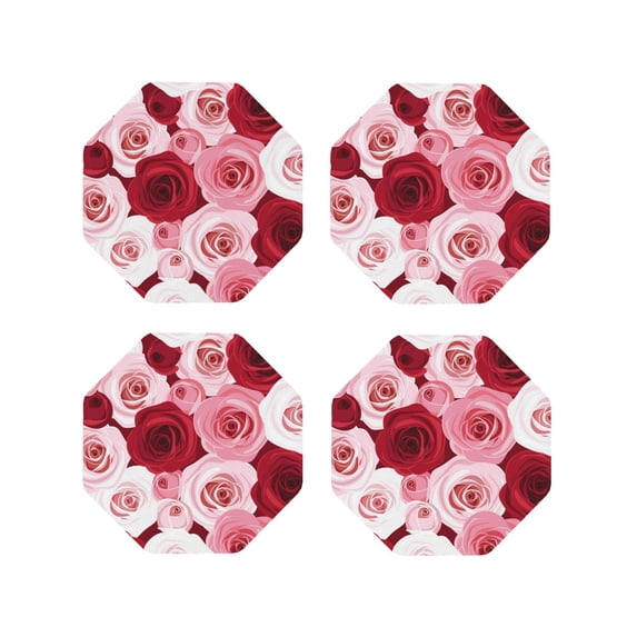 Naloa Rose Leather Coasters for Drinks, Durable Drink Coasters 4 Set for Tabletop Protection, Luxurious Home Décor and Housewarming Gift ( {designName})Octagon