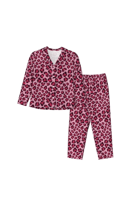 Rose Leopard Print Pajamas for Women Set, Womens Pajama Sets, Lounge Sets for Women, 2pjs for Women-Medium