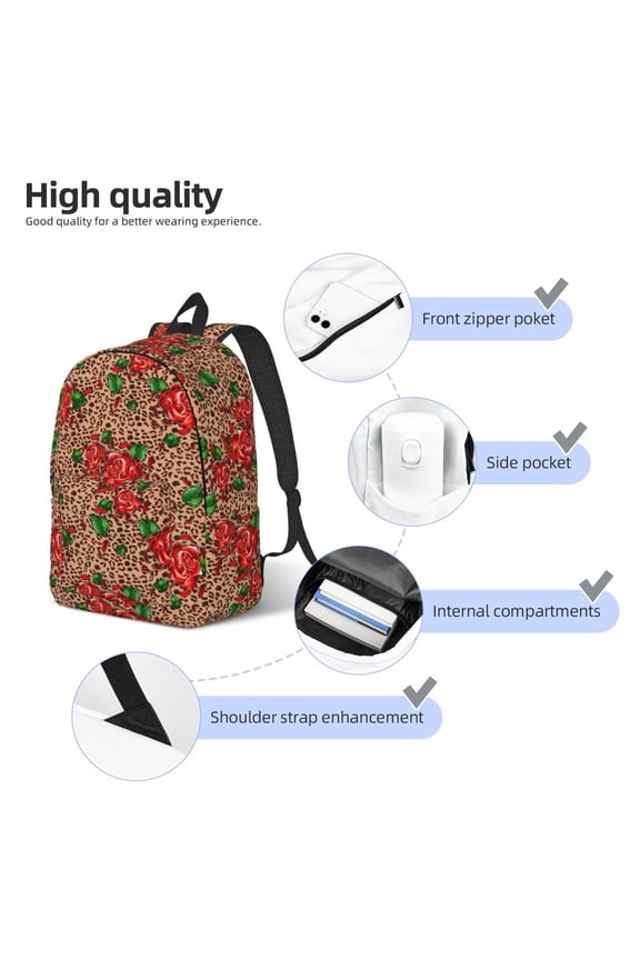 Rose Mix Leopard 1 Print Durable Canvas College Rucksack,Laptop Excursion Backpack,Travel Notebook School Backpack,Bookbag For Men Women