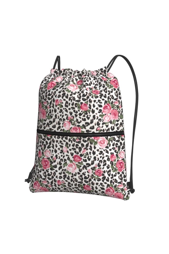 Rose Mix Leopard 3 Drawstring Backpack String Bag Cinch Water Resistant for Gym Shopping Sport Yoga