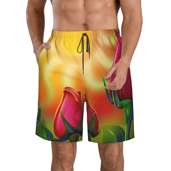 Naloa Rose Psychedelic Men's Beach Shorts, Surfing shorts, Swim trunks, Quick Dry Swim Trunks for Surfing Beach Fun - Small