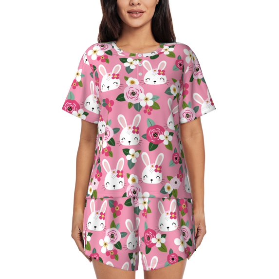 Naloa Rose Rabbit Women's Short-Sleeved Pajama Set, Loungewear, Summer pajamas, Breathable Cozy - 3X-Large