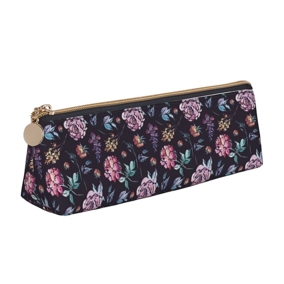 Naloa Roses Flowers Print Leather Pencil Case - Portable Big Capacity Pencil Pouch Organizer Bag Stationery Bag for Work & Office Pencil Pen Case