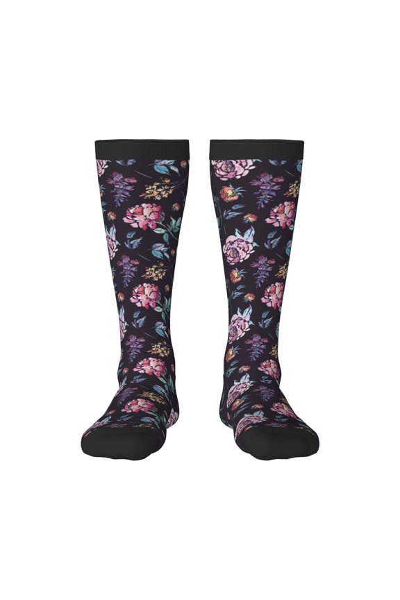 Roses Flowers Thigh High Socks Extra Long Stretchy Sock Women Over Knee High Opaque Stocking Daily Wear
