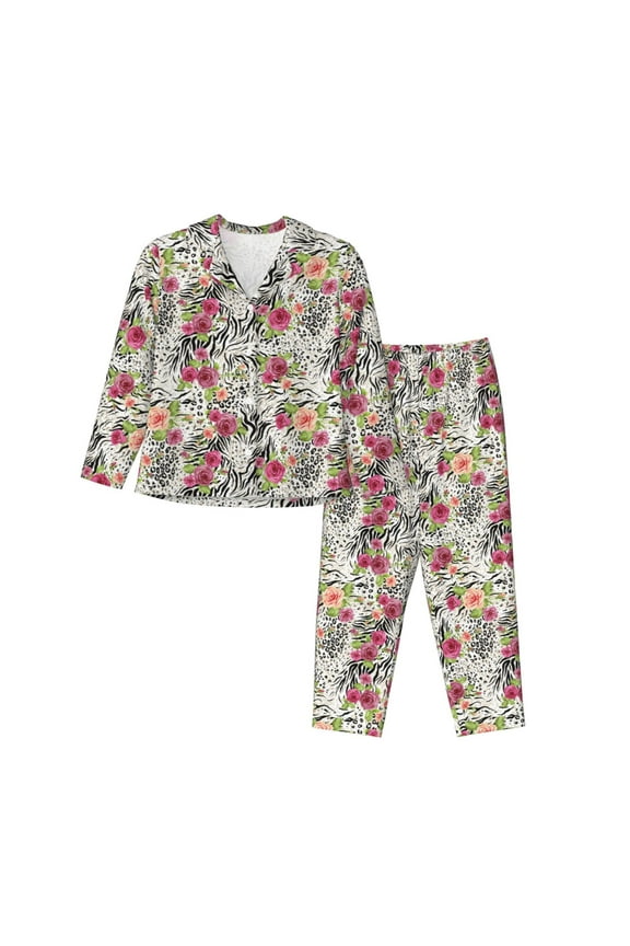 Roses Mixed Zebra Pajamas for Women Set, Womens Pajama Sets, Lounge Sets for Women, 2pjs for Women-X-Large