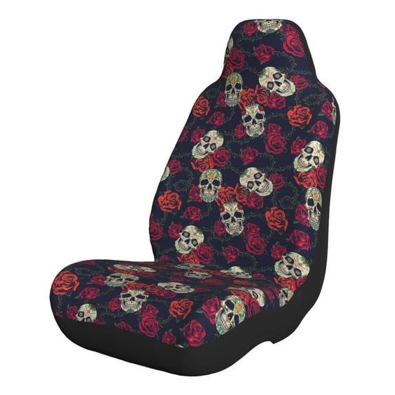 Naloa Roses Skulls Car Seat Covers 2PCs Front Car Seat Covers Universal fit for Most Cars SUVs and Trucks - 1