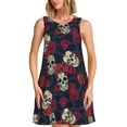 thumbnail image 1 of Naloa Roses Skulls Print Women's Summer Spring Casual Beach Sundress,Vacation Sleeveless Tank Crewneck Loose Dresses, 1 of 7