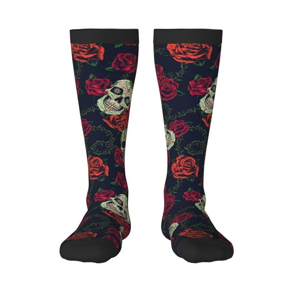 Naloa Roses Skulls Thigh High Socks Extra Long Stretchy Sock Women Over Knee High Opaque Stocking Daily Wear