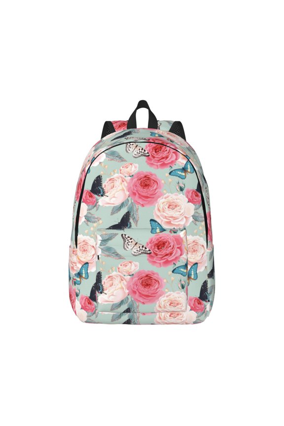 Roses and Butterflies Canvas Backpack for Men Women Rucksack Casual Travel Daypack College Tote Satchel Bookbag for Teens-Small