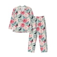 thumbnail image 1 of Naloa Roses and Butterflies Men’s Pajamas Set - Long Sleeve Button Down Sleep Shirt and Pajama Bottoms Sleepwear Set-Large, 1 of 7