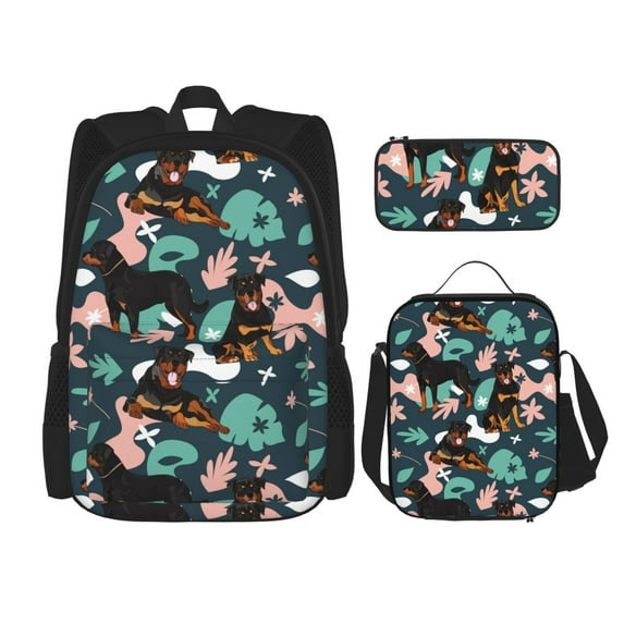 Naloa Rottweiler Print Large Capacity Backpack Lunch Bag Pencil Case Combination 3 Piece Set for Student