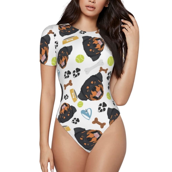 Naloa Rottweiler Women's Short-Sleeved Onesie, One-Piece Swimsuit for Parties, dates, clubs - Small