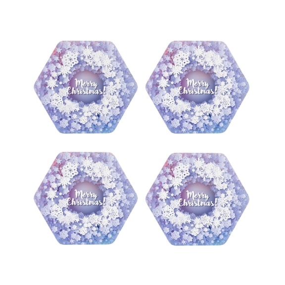 Naloa Round Snow Merry Christmas Leather Coasters for Drinks, Durable Drink Coasters 4 Set for Tabletop Protection, Luxurious Home Décor and Housewarming Gift ( {designName})Hexagon