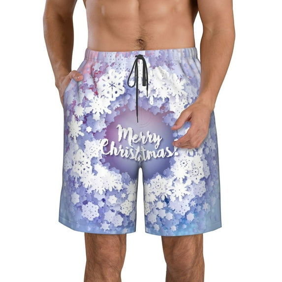 Naloa Round Snow Merry Christmas Men's Beach Shorts, Surfing shorts, Swim trunks, Quick Dry Swim Trunks for Surfing Beach Fun - XX-Large