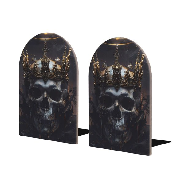Naloa Royal Skull With Golden Crown 2 Pcs Bookend Large Capacity Office Book Ends for Home Office Library School Study Decoration