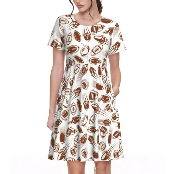 Naloa Rugby Style Print Womens Summer A-Line Dress with Pockets,Short Sleeve Dresses,Flowy Beach Swing Dress for Vacation Travel