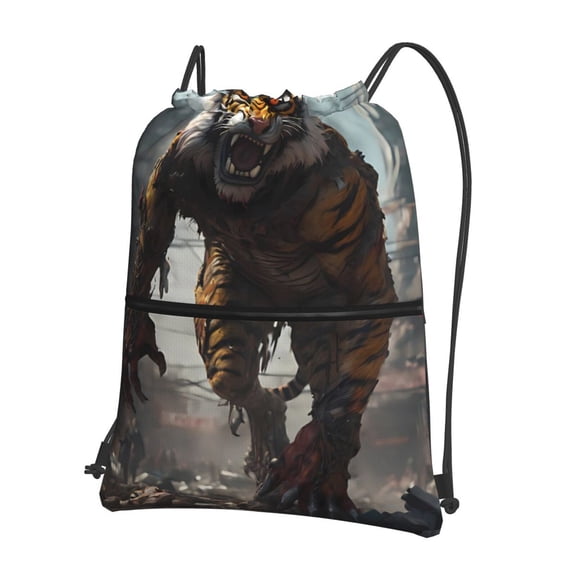 Naloa Ruins Tiger Warrior Drawstring Backpack String Bag Cinch Water Resistant for Gym Shopping Sport Yoga
