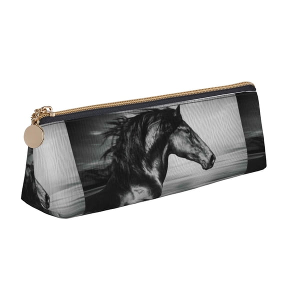 Naloa Running Horse Print Leather Pencil Case - Portable Big Capacity Pencil Pouch Organizer Bag Stationery Bag for Work & Office Pencil Pen Case
