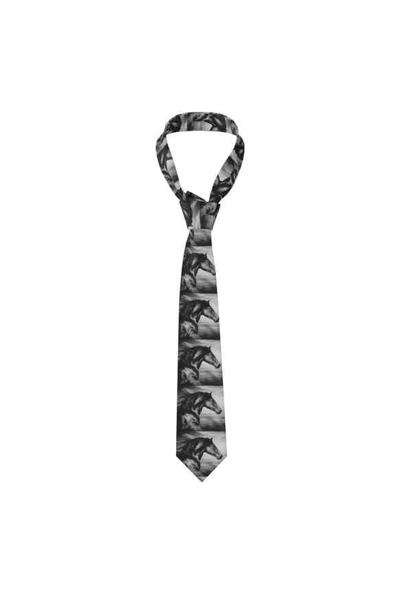 Running Horse Print Solid Color Tie Formal Necktie for MenSuitable for business, daily life, work