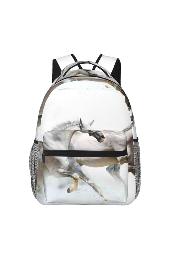 Running White Horses Print Solid Color Tie Formal Necktie for MenSuitable for business, daily life, work