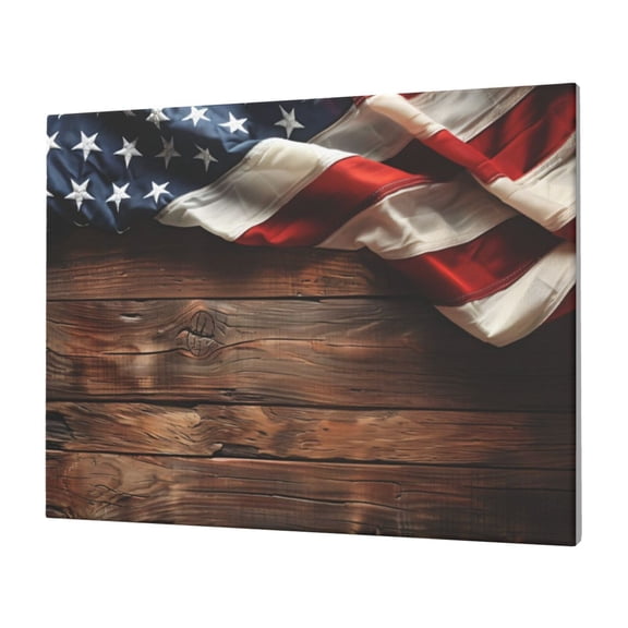Naloa Rustic American Flag Wood Print Canvas Picture,Wall Pictures, Modern Decorative Poster,Art Prints for Bedroom, Toilet, 40 x 30 cm, Built-in Wooden Frame