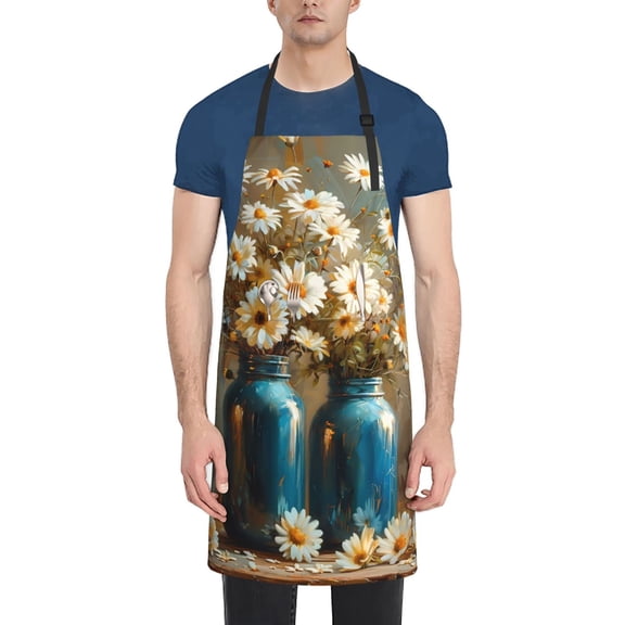 Naloa Rustic Daisy Mason Jars Apron Kitchen Aprons with Pockets for Women Men Chef