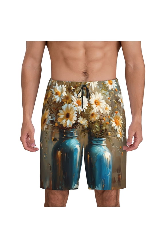 Rustic Daisy Mason Jars Men's Short Pajama Pants, Pj Shorts, Lounge Comfort Shorts-Small