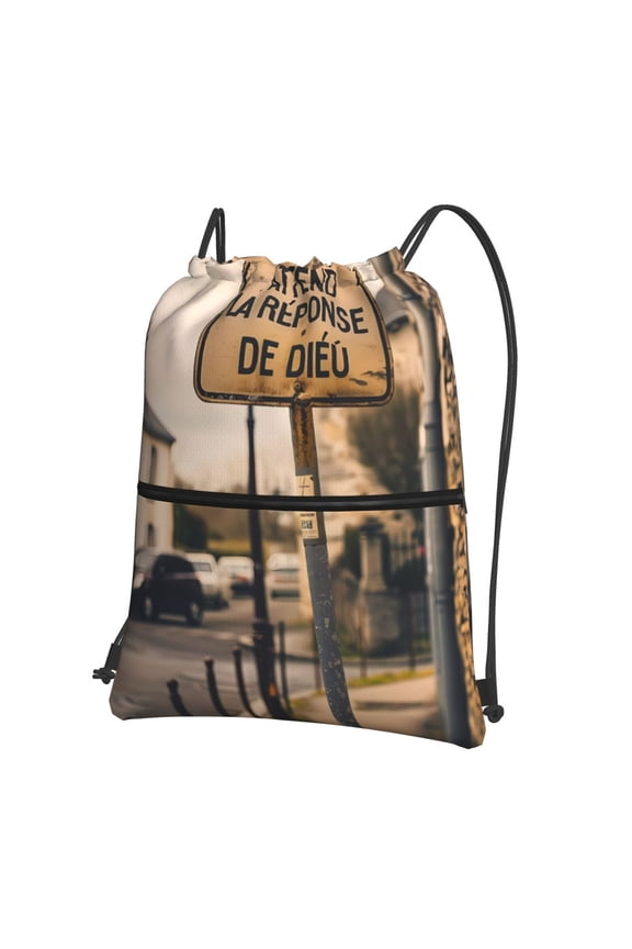 Rustic French Signpost Drawstring Backpack String Bag Cinch Water Resistant for Gym Shopping Sport Yoga