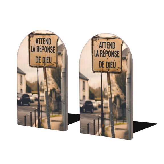 Naloa Rustic French Signpost Wood Non-Skid Bookend for Shelves,Book Ends for Heavy Books, Book Stand for CDs,1 Pair
