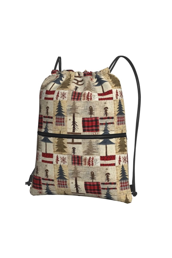 Rustic Plaid Forest Lodge Drawstring Backpack String Bag Cinch Water Resistant for Gym Shopping Sport Yoga